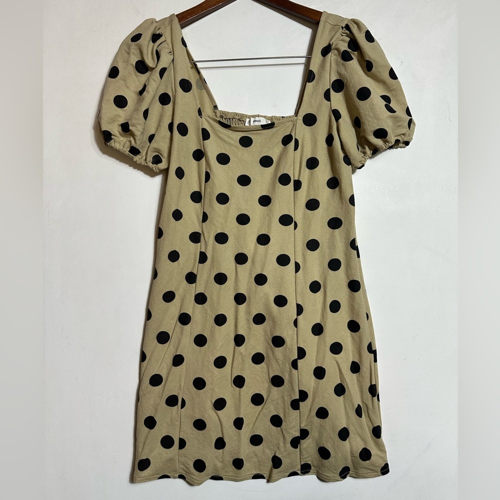 Mango Black and Tan Puff Sleeve Mini Sundress